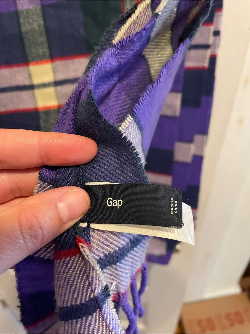 Gap Purple Plaid Oversized Scarf Fringe Tartan Preppy